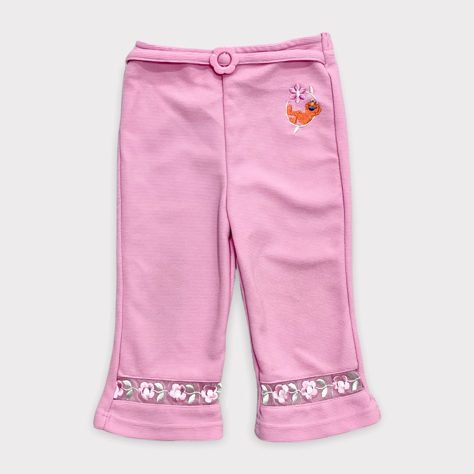 Vintage Sesame Street Kid Pink Pants w Suspenders - Girls bottoms