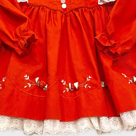Vintage Rose×Lace Apron Dress Red (6-12M) - image 2