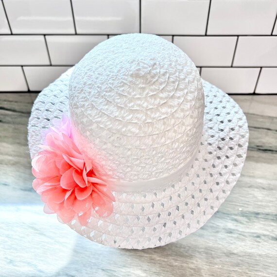 Vintage Girl’s Straw Hat White/Pink Flowers Toddl… - image 4