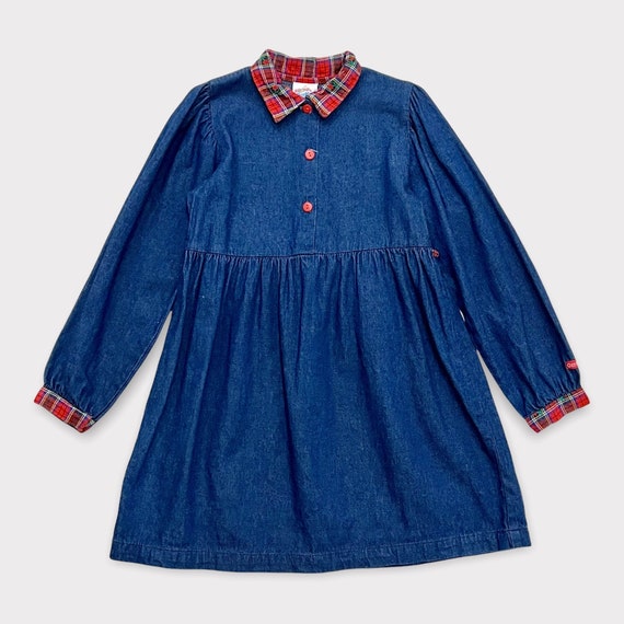 Vintage OshKosh B’gosh Denim/Plaid Dress 6X - image 1