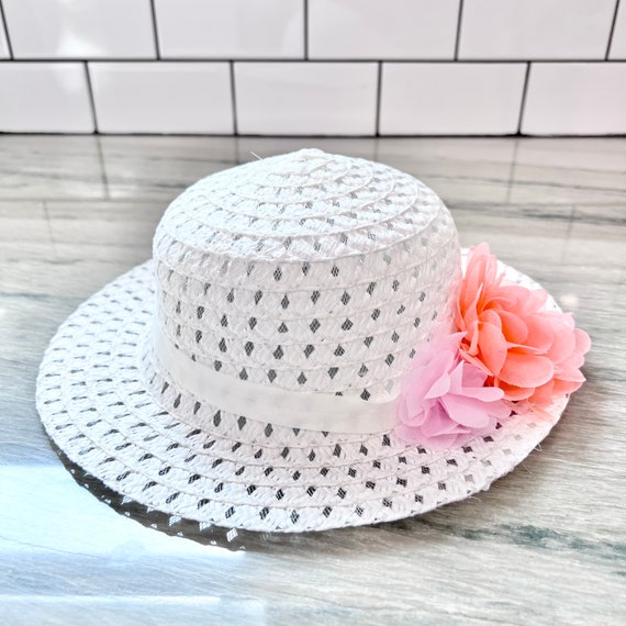 Vintage Girl’s Straw Hat White/Pink Flowers Toddl… - image 6