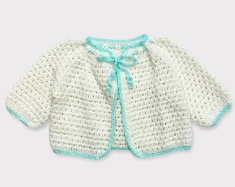 Vintage Hand Knitted Sweater Cardigans White/Pastel Green 0-6M