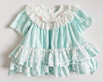 Vintage Frill/Lace Circle Fancy Dress Pastel Green 12-18M