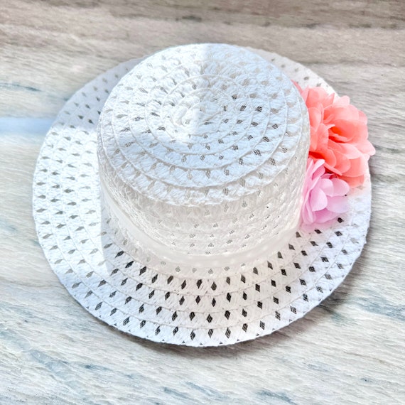 Vintage Girl’s Straw Hat White/Pink Flowers Toddl… - image 2