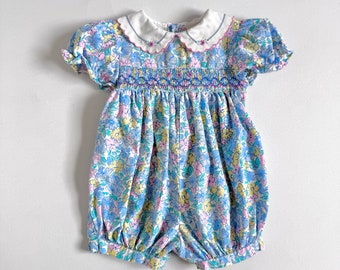 Vintage Allison Ann Floral Smocked Bubble Rompers 12M