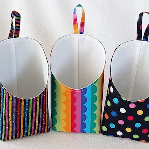 Rainbow Cotton Fabric Teardrop Basket Pod Box Water Repellent Lining Hanging Canvas Sustainable Storage and Organizer Bin Housewarming Gift