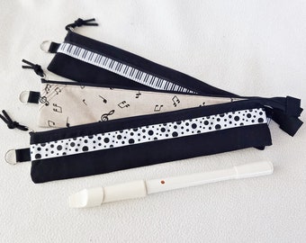 Black/Natural Color Linen Recorder Case Zippered Music Instrument Flute Whistle Bag Pouch Cover Sleeve Music Gift Notes/Keyboard/Dots Decor