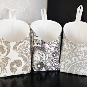 Damask Print Cotton Fabric Basket Pod Box Hanging Canvas Sustainable Storage and Organizer Bin Housewarming Gift for Mom Nursery Decor