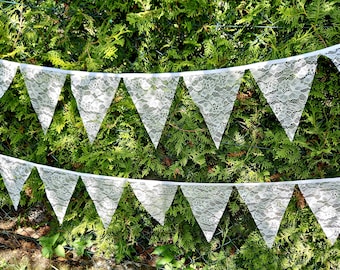 Drapeau en dentelle blanche florale monocouche, banderole en tissu, décoration de mariage, fanions muraux suspendus, décor de pépinière