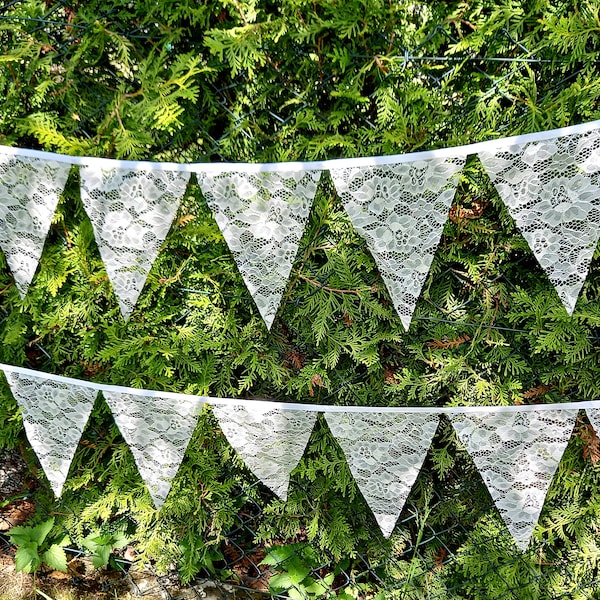 Drapeau en dentelle blanche florale monocouche, banderole en tissu, décoration de mariage, fanions muraux suspendus, décor de pépinière