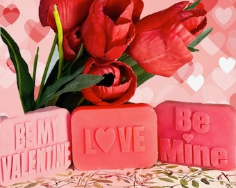 Love Soap Valentines Day Gift For Him or Her, Handmade Soap Personalized Gift Anniversary Gift Box (3Pc) Be Mine, LOVE, Be My Valentine
