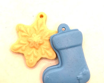 Soap Ornaments -   Mini Snowflake + Mini Stocking Ornament Soap Novelty Soap (2) Stocking Stuffers Gift Soap Ornaments