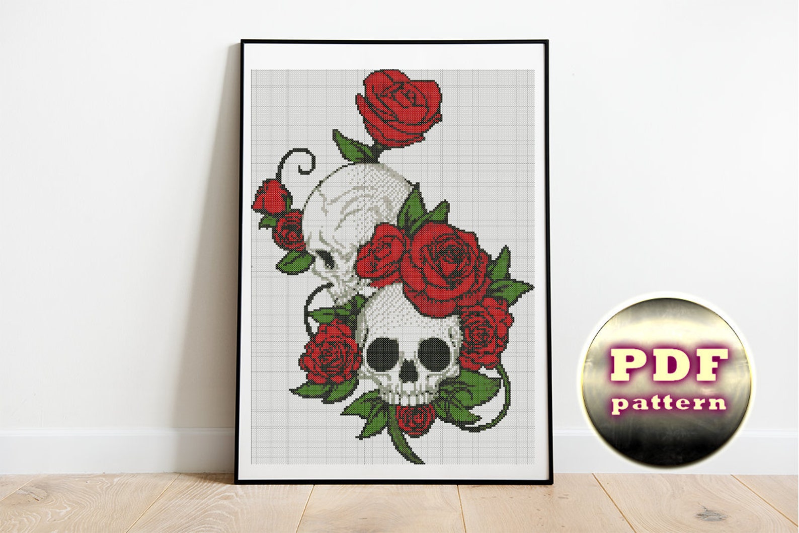 Skull and Roses Cross Stitch Pattern, Cross Stitch Pattern,red Roses ...