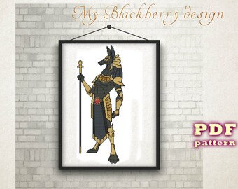 Patrón de punto de cruz egipcio / Dios Anubis / Dios egipcio / Antiguo Egipto / Mitología - Patrón de bordado / Diseño - Descarga instantánea, PDF