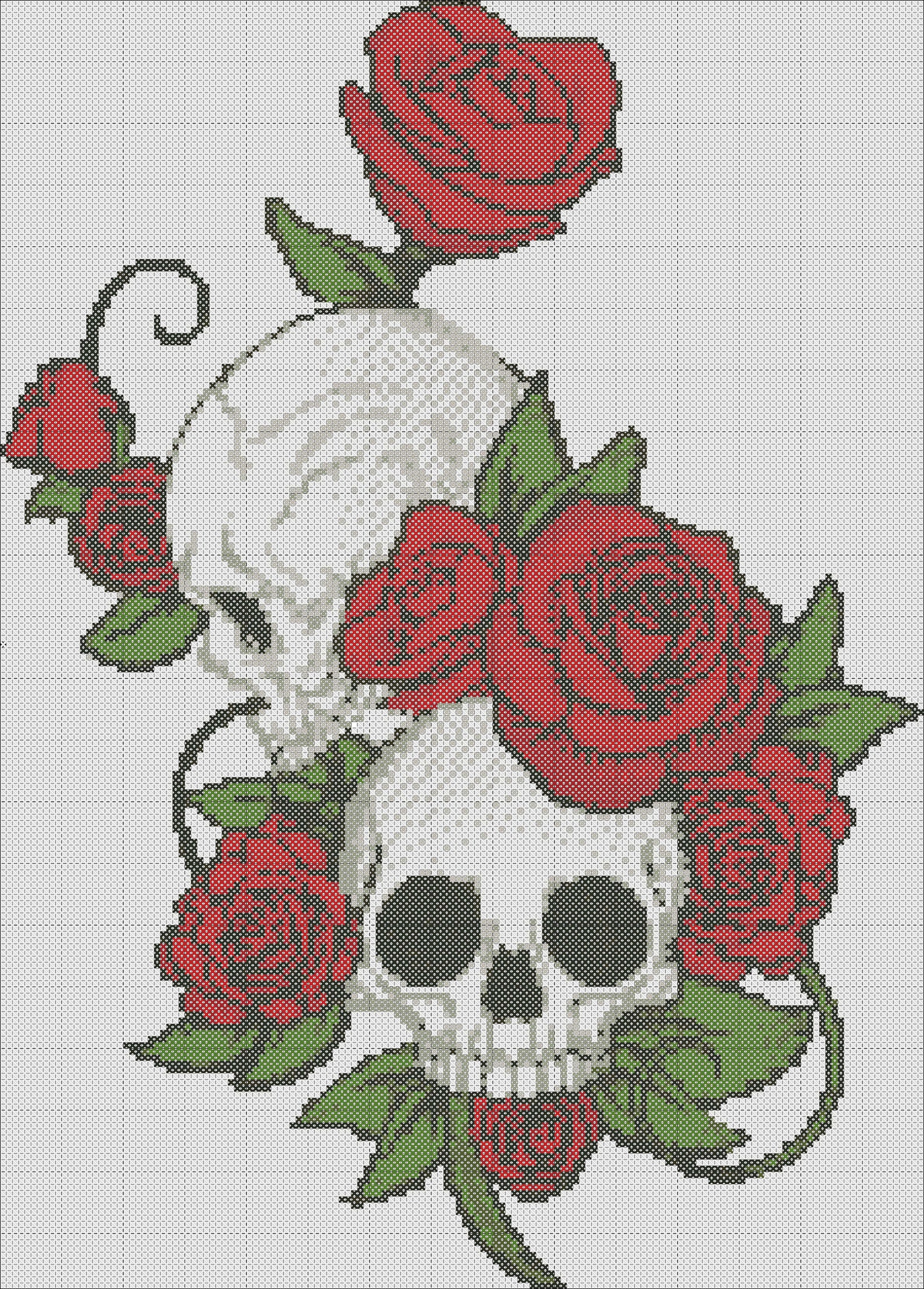 Skull and Roses Cross Stitch Pattern Cross Stitch Patternred - Etsy