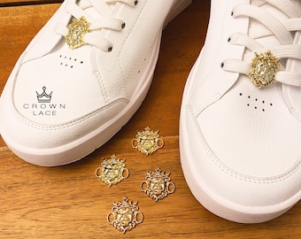 Gold Lion Crown Enamel Shoelace Charm, Sneaker Jewelry (Pair)