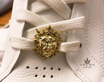 Lion Crown Shoelace Charm, Gold Sneaker Jewelry (Pair)