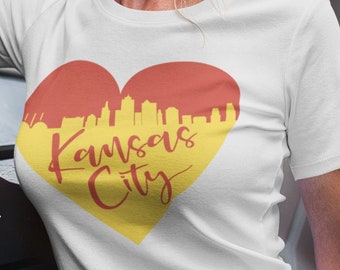 Kansas City Heart | Super Soft Bella+Canvas | Triblend Unisex Short Sleeve Football T-shirt | Vintage-Looking Print | KC Skyline Shirt