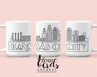 Kansas City Skyline Line Art Ceramic Mug | Art Deco KC Skyline | Union Station Power and Light Building Bartle Hall | KCMO Mug
