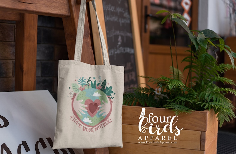 Love Your Mother Earth Canvas Tote Bag Reusable Grocery Bag Cute Farmer's Market Tote Gift for Environmentalists Earth Shopping Bag image 2