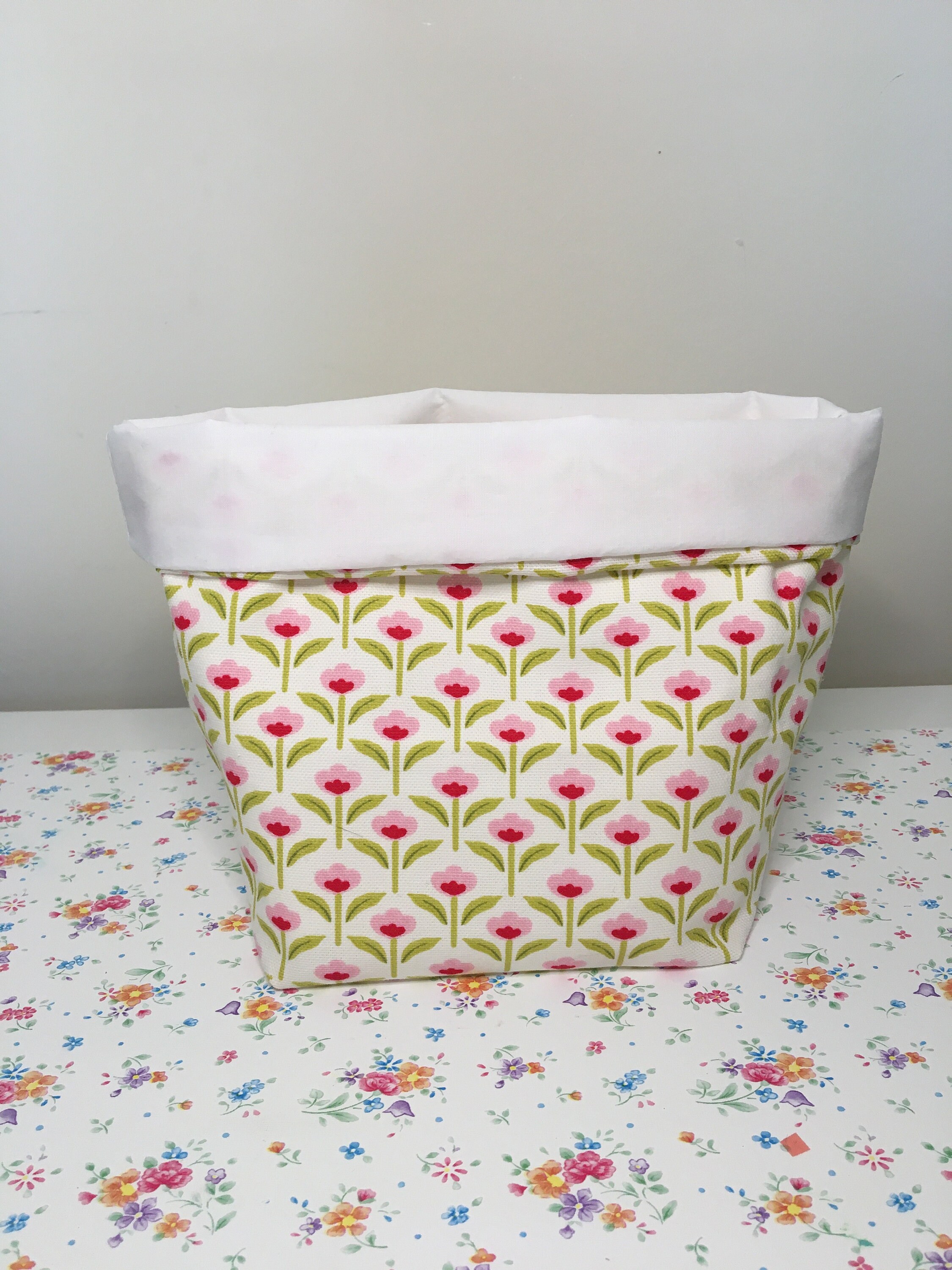 Pretty pink floral fabric storage basket. One size only Etsy