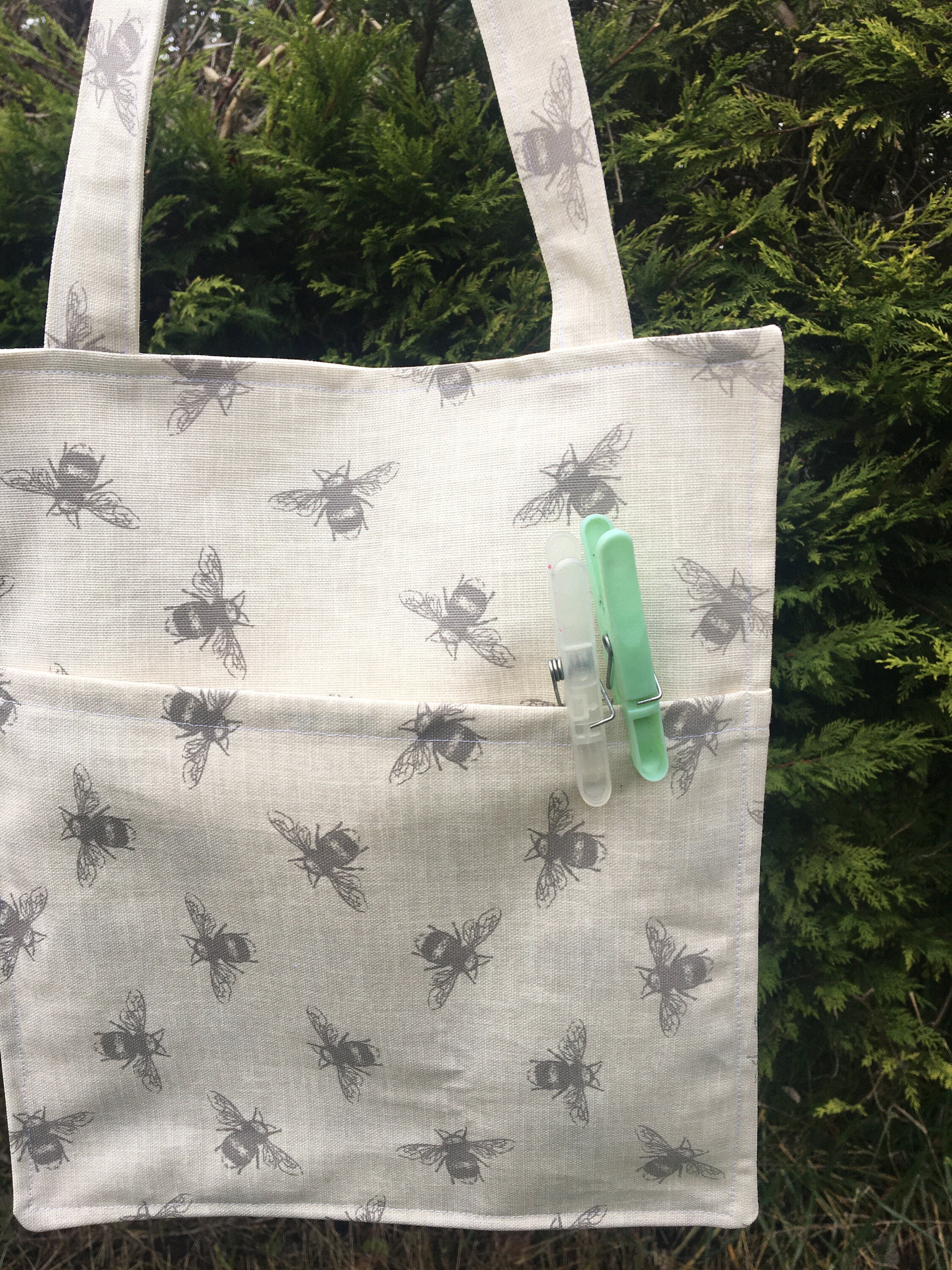 Handmade large shoulder fabric peg bag with long straps in bee Etsy