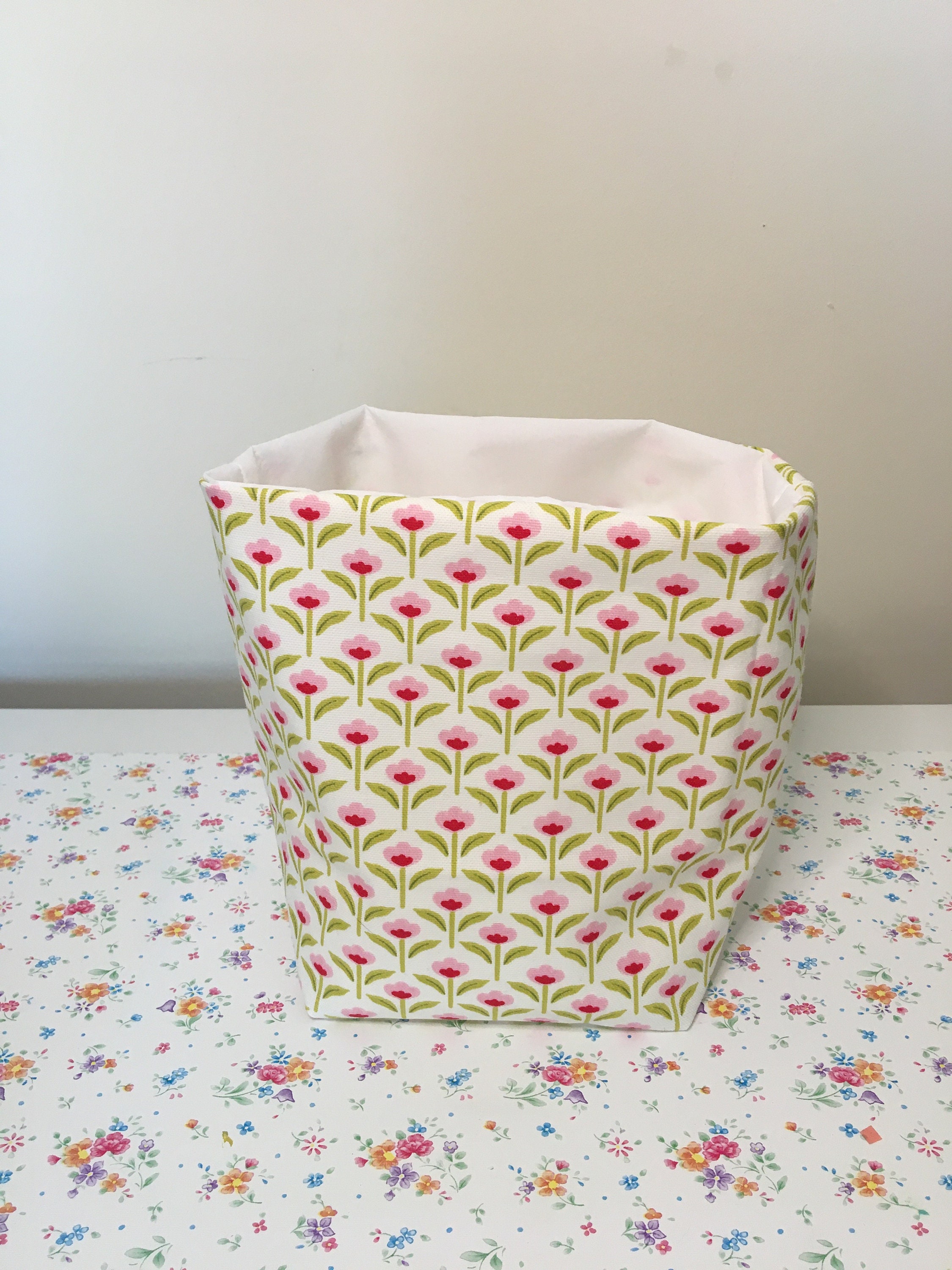 Pretty pink floral fabric storage basket. One size only Etsy