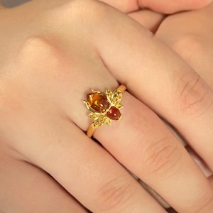Vergoldeter Sterlingsilber-Bernstein-Bienenring