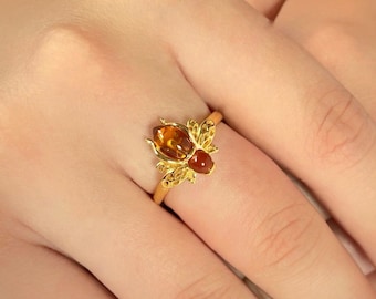Gold Plated Sterling Silver Amber Bee Ring