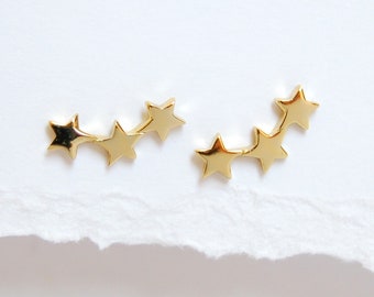 Gold Star Earrings, Ear Climber, Celestial Creeper Earrings, Triple Star Earrings, Stud Earrings, Sterling Silver Star Earrings