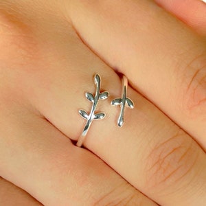 Blatt Ring, Olivenzweig Ring, Wickelring, Sterling Silber Ring, Lorbeerblatt Ring