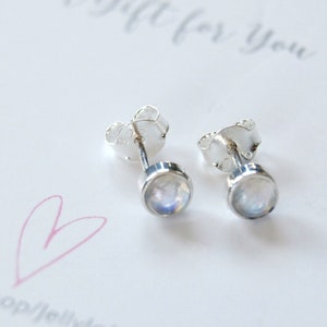 Rainbow Moonstone Studs, 925 Sterling Silver Earrings, June Birthstone