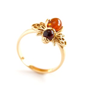 Gold Bee Ring, Amber Bee Ring, Honey Bee Ring, Gift Ring, Cognac Amber ...