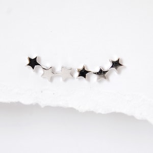 Sterling Silver Star Ear Climbers: Celestial Stud Earrings