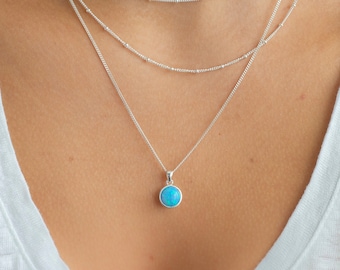 Blue Opal Sterling Silver Necklace: October Birthstone Pendant