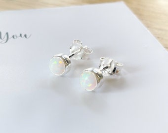 Opal Studs, White Opal Studs, 925 Sterling Silver Stud Earrings, October Birthstone Gift