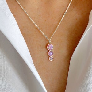 Opal Droplet Necklace, Pink Opal Pendant, Trio of Opals Necklace, Sterling Silver Necklace, October Birthstone