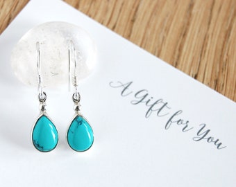 Turquoise Earrings, Teardrop Earrings, Turquoise Dangle Earrings, Sterling Silver, December Birthstone