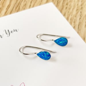 Opal Earrings, Opal Teardrop Earrings, White Opal, Blue Opal, 925 Sterling Silver Earrings, October Birthstone Gift, Gift for Her