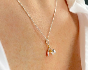 Snowdrop Necklace, 925 Sterling Silver Necklace, Flower Necklace, Silver Snowdrop Pendant, January Birth Flower, January Gift Jewellery