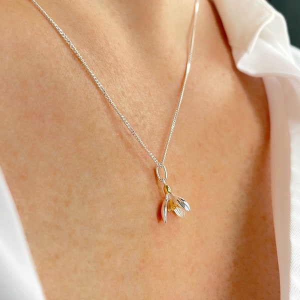 Snowdrop Necklace, 925 Sterling Silver Necklace, Flower Necklace, Silver Snowdrop Pendant, January Birth Flower, January Gift Jewellery