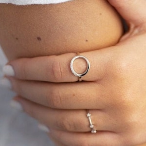 Open Circle Ring, Cubic Zirconia Open Circle Ring, Sterling Silver Ring, Gift for her