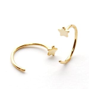 Gold Star Hoop Earrings: Sterling Silver Celestial Huggies