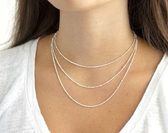 Silver Satellite Necklace, 14” 16” 18” 20” 22” 24” Silver Satellite Chain, Bobble Necklace, Layering Necklace, Dainty Minimalist Necklace