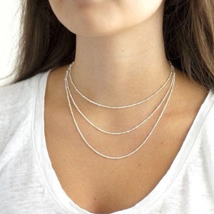 Silver Satellite Necklace, 14” 16” 18” 20” 22” 24” Silver Satellite Chain, Bobble Necklace, Layering Necklace, Dainty Minimalist Necklace