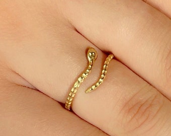 Gold Plated Sterling Silver Snake Ring - Adjustable Reptile Ring