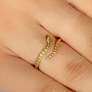 Gold Plated Sterling Silver Snake Ring - Adjustable Reptile Ring
