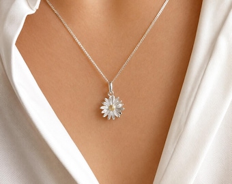 Sterling Silver Daisy Necklace: April Birth Flower Pendant
