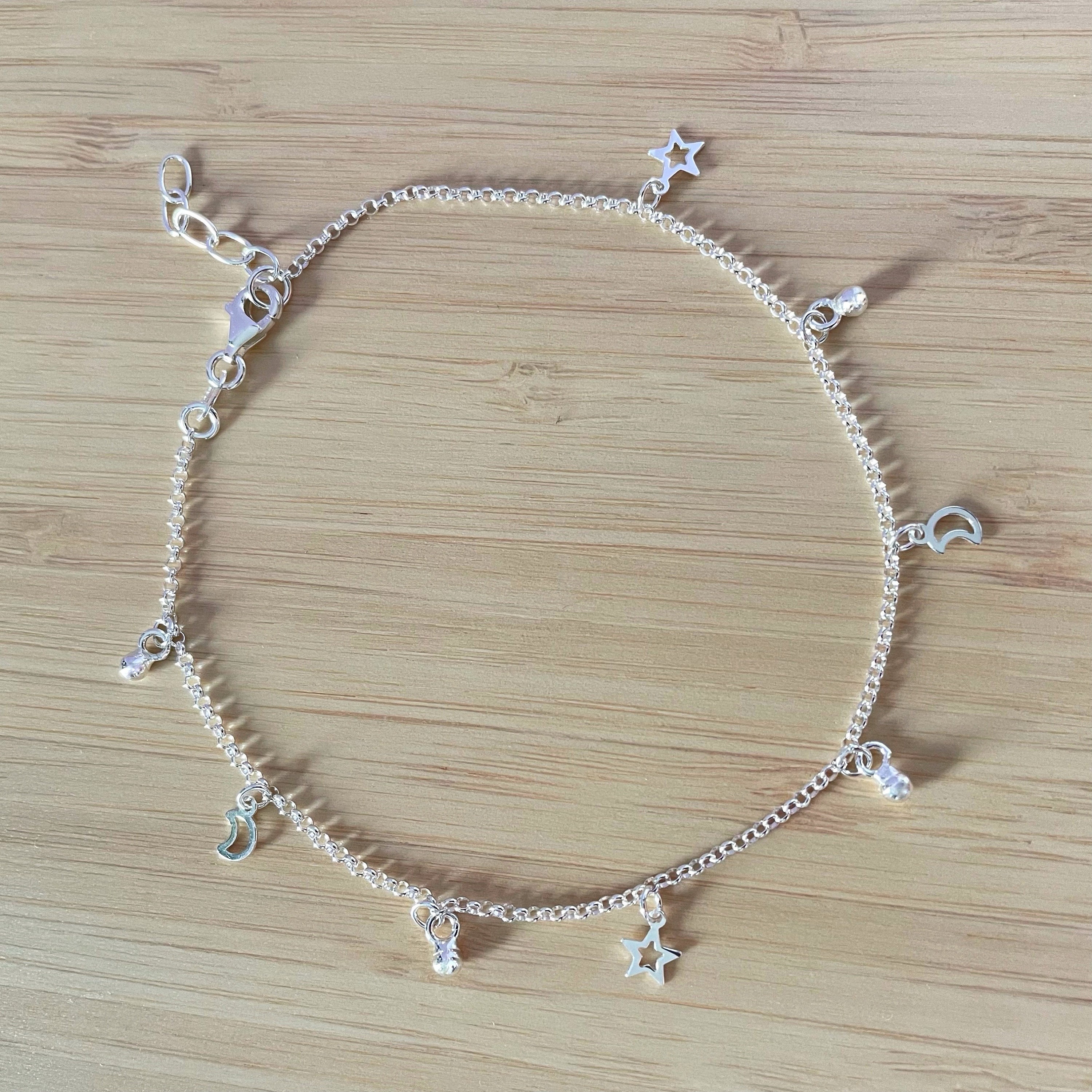 Moon and Stars Anklet, Celestial Ankle Bracelet, Gift for