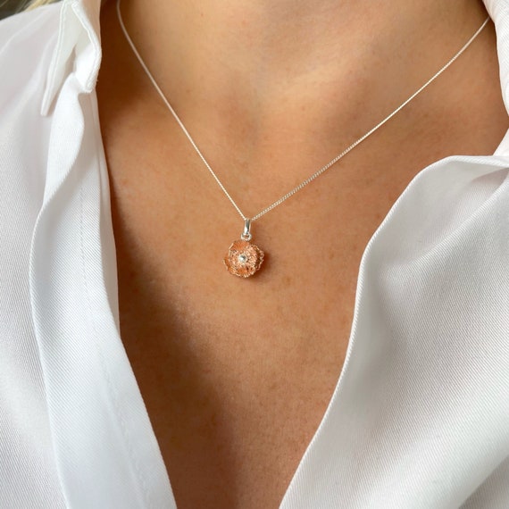 Poppy Flower Necklace Rose Gold Poppy Necklace Flower Necklace Silver Poppy Pendant August Birthday Gift Poppy Gift Jewellery